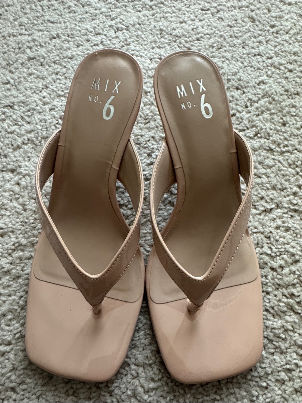 Mix No. 6 Blush Nude Square-Toe Thong Heels
